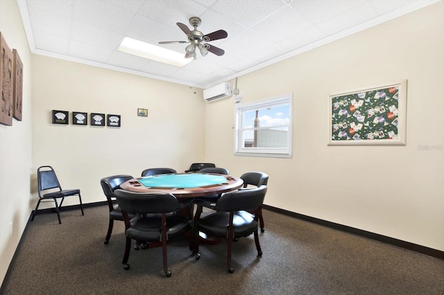 9 Haig Pl Unit 510, Dunedin, FL 34698 - playroom featuring ceiling fan, carpet, baseboards, a drop ceiling, and a wall mounted AC