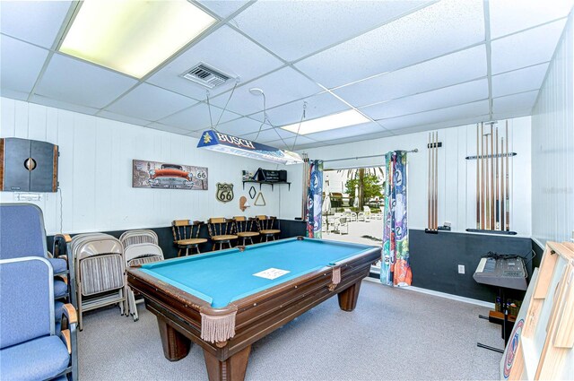 13870 Oakwood Ln Unit 13870, Seminole, FL 33776 - recreation room featuring a paneled ceiling, visible vents, carpet floors, and billiards