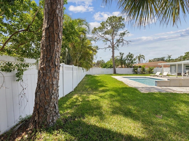 view of yard featuring a fenced in pool, a patio area, and a fenced backyard