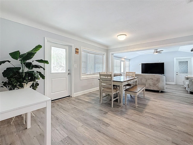 6609 Dartmouth Ave N, Saint Petersburg, FL 33710 - dining space featuring light wood finished floors, baseboards, and a ceiling fan