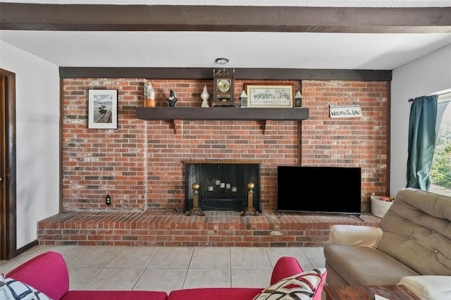 19254 Blount Rd, Lutz, FL 33558 - tiled living area with a brick fireplace