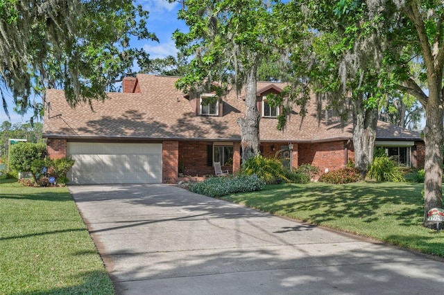 19254 Blount Rd, Lutz, FL 33558 - view of front of property with brick siding, a garage, concrete driveway, and a front yard