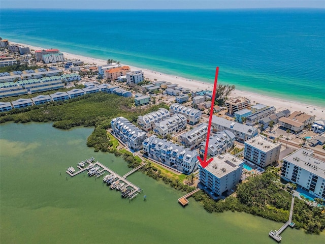 19925 Gulf Blvd Unit 503, Indian Shores, FL 33785 - drone / aerial view with a water view and a view of the beach