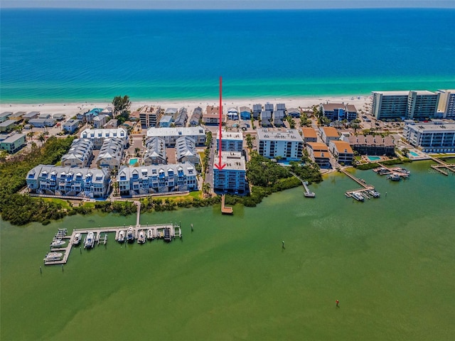 19925 Gulf Blvd Unit 503, Indian Shores, FL 33785 - drone / aerial view with a beach view and a water view