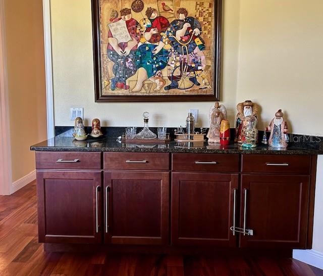 17127 Brown Rd, Odessa, FL 33556 - indoor dry bar featuring dark wood finished floors and baseboards