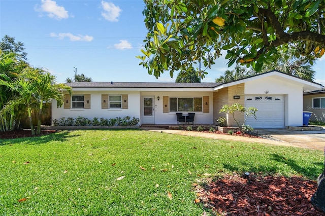 1751 Ashton Abbey Rd, Clearwater, FL 33755 - ranch-style house with a garage, concrete driveway, a front lawn, and stucco siding