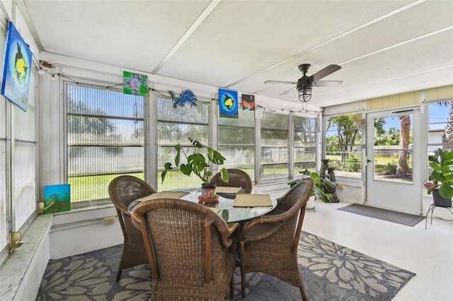 1751 Ashton Abbey Rd, Clearwater, FL 33755 - sunroom featuring ceiling fan and outdoor dining space