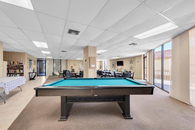 6279 Sun Blvd Unit 103, Saint Petersburg, FL 33715 - recreation room featuring pool table, wooden walls, a drop ceiling, and visible vents