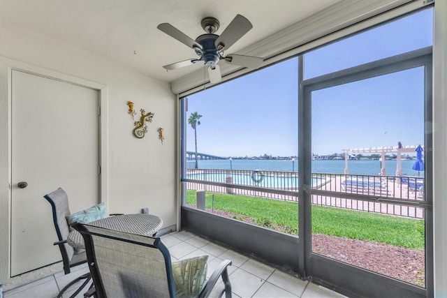 6279 Sun Blvd Unit 103, Saint Petersburg, FL 33715 - sunroom with ceiling fan and a water view