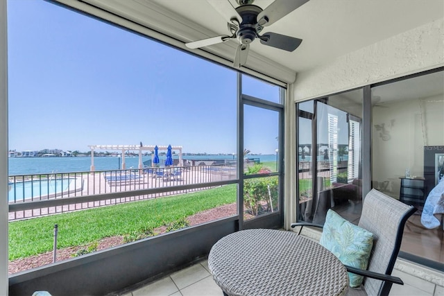 6279 Sun Blvd Unit 103, Saint Petersburg, FL 33715 - sunroom / solarium featuring ceiling fan and a water view