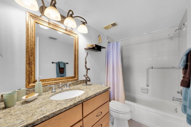 6279 Sun Blvd Unit 103, Saint Petersburg, FL 33715 - bathroom with toilet, vanity, visible vents, and shower / bathtub combination with curtain