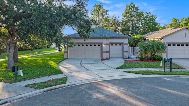 7519 Berna Ln, Land O Lakes, FL 34637 - single story home featuring a front lawn, driveway, stucco siding, a garage, and a shingled roof