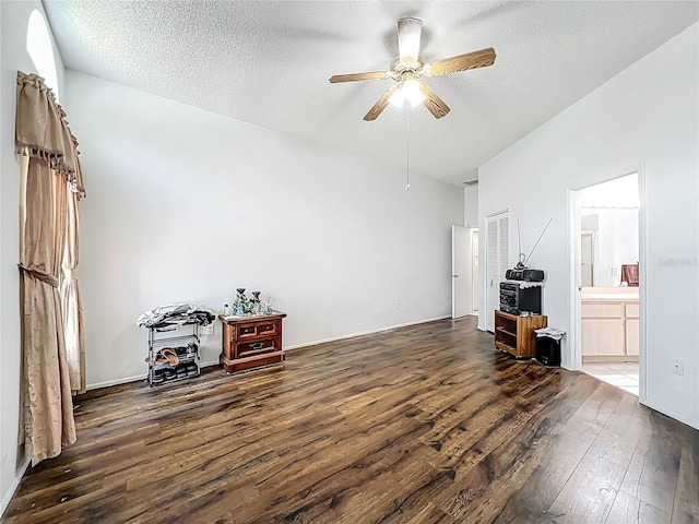 11216 Longbrooke Dr, Riverview, FL 33579 - living area with wood-type flooring, ceiling fan, and a textured ceiling