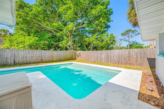 view of pool with a fenced in pool, a patio, and a fenced backyard