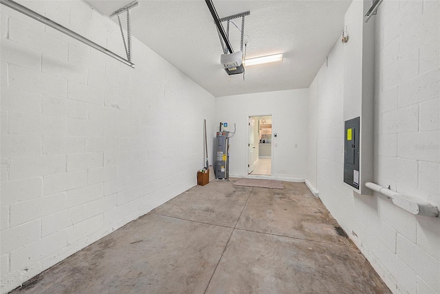 23378 Papyrus Way, Lutz, FL 33549 - garage featuring water heater, concrete block wall, and a garage door opener