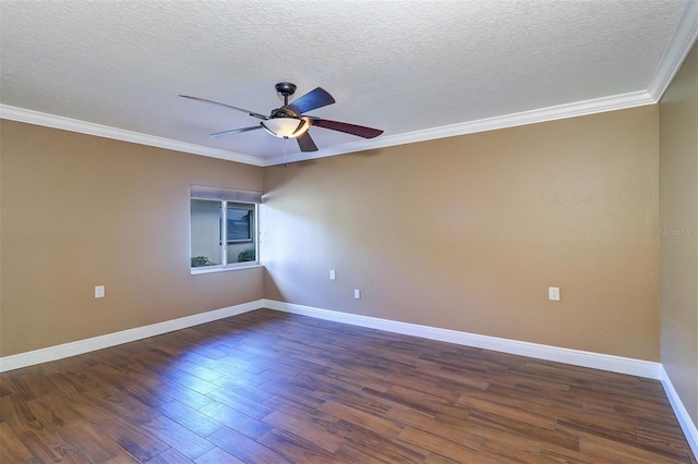 5449 Manatee Point Dr, New Port Richey, FL 34652 - spare room featuring dark wood finished floors, a ceiling fan, a textured ceiling, and crown molding