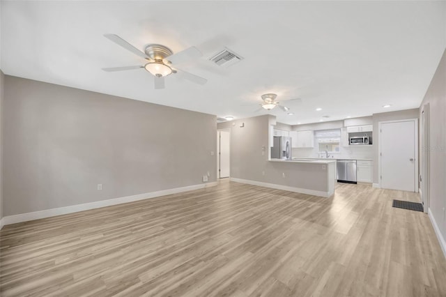 1155 Withlacoochee St, Safety Harbor, FL 34695 - unfurnished living room with light wood-style floors, a sink, baseboards, visible vents, and a ceiling fan