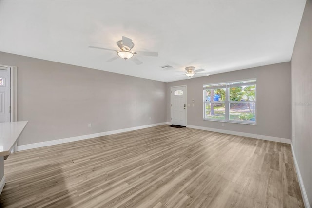 1155 Withlacoochee St, Safety Harbor, FL 34695 - unfurnished living room with baseboards, light wood-type flooring, visible vents, and ceiling fan