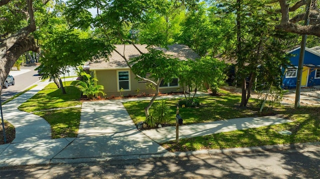 1155 Withlacoochee St, Safety Harbor, FL 34695 - obstructed view of property featuring a front lawn and a shingled roof
