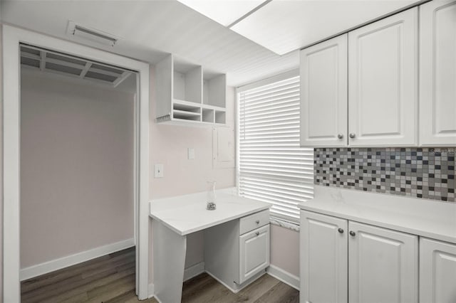 2616 Cove Cay Dr Unit 803, Clearwater, FL 33760 - kitchen featuring wood finished floors, white cabinetry, light countertops, decorative backsplash, and open shelves