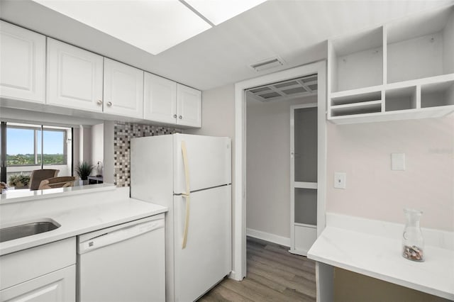 2616 Cove Cay Dr Unit 803, Clearwater, FL 33760 - kitchen featuring white appliances, open shelves, white cabinets, and light countertops