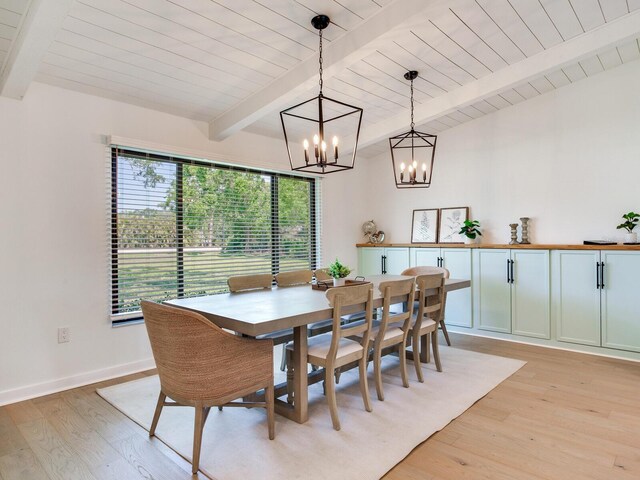 6310 95th St E, Bradenton, FL 34202 - dining room with beamed ceiling, a notable chandelier, and light wood-style floors