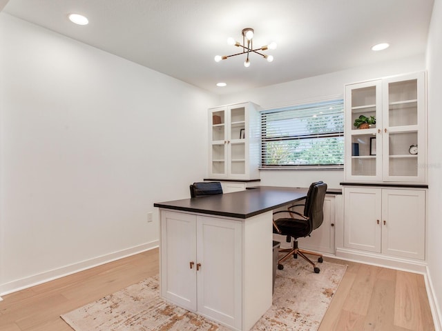 6310 95th St E, Bradenton, FL 34202 - office featuring recessed lighting, light wood-style flooring, and a chandelier