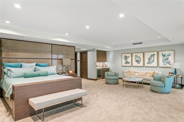 3301 Bayshore Blvd Unit 2401E, Tampa, FL 33629 - bedroom with light carpet, a tray ceiling, recessed lighting, and visible vents