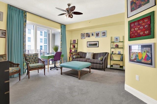 1238 E Kennedy Blvd Unit 702, Tampa, FL 33602 - carpeted living area featuring ceiling fan, baseboards, and an office area