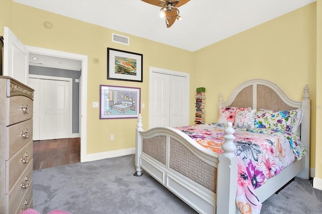 1238 E Kennedy Blvd Unit 702, Tampa, FL 33602 - bedroom featuring carpet floors, a closet, baseboards, and a ceiling fan