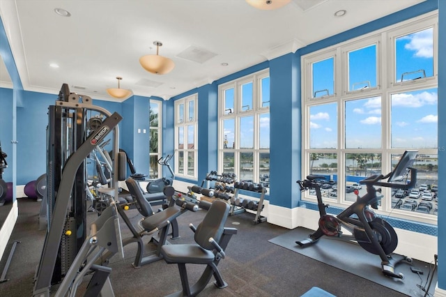 1238 E Kennedy Blvd Unit 702, Tampa, FL 33602 - workout area featuring healthy amount of natural light, a water view, and recessed lighting