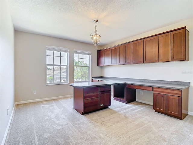 1705 Plantation Pointe Dr, Orlando, FL 32824 - unfurnished office featuring built in desk, light colored carpet, a chandelier, and a textured ceiling