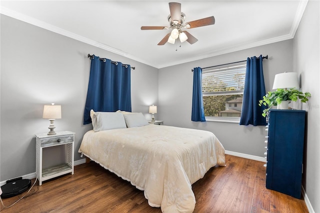 2525 Madrid Way S, Saint Petersburg, FL 33712 - bedroom featuring dark wood-type flooring, a ceiling fan, baseboards, and ornamental molding