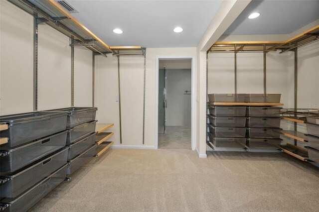 spacious closet featuring visible vents and carpet floors