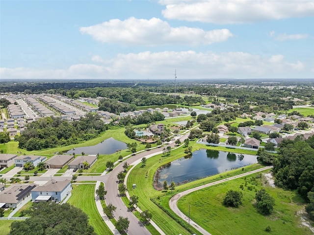 aerial view with a water view and a residential view