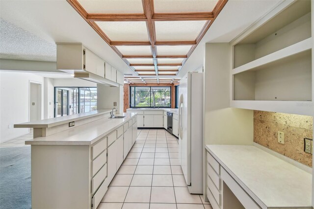 4226 Saltwater Blvd, Tampa, FL 33615 - kitchen featuring freestanding refrigerator, a sink, white cabinets, and light countertops