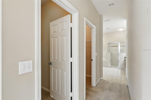 11716 Summer Springs Dr, Riverview, FL 33579 - hall with light carpet, baseboards, and light tile patterned flooring