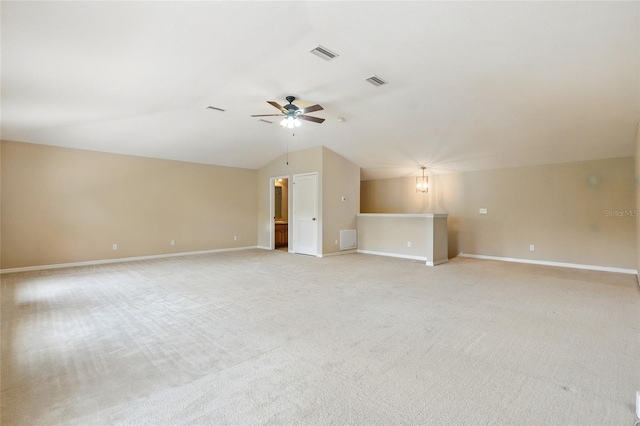 11716 Summer Springs Dr, Riverview, FL 33579 - additional living space with ceiling fan, vaulted ceiling, light colored carpet, and baseboards