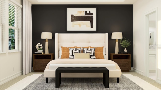 carpeted bedroom with baseboards