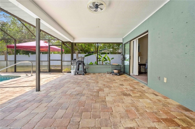 view of patio / terrace featuring a fenced backyard and a gazebo