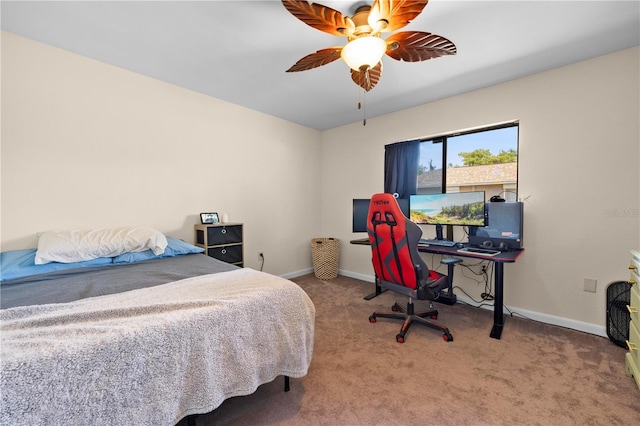 bedroom with carpet, baseboards, and ceiling fan
