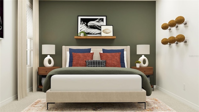 carpeted bedroom featuring baseboards