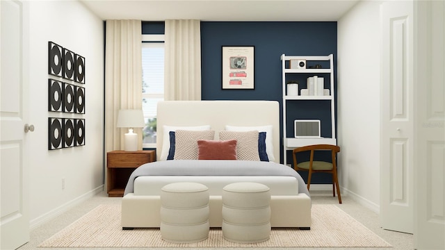 bedroom featuring carpet floors and baseboards