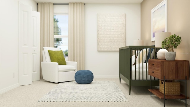 living area featuring baseboards and carpet flooring