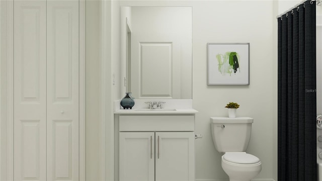 full bathroom with baseboards, vanity, and toilet