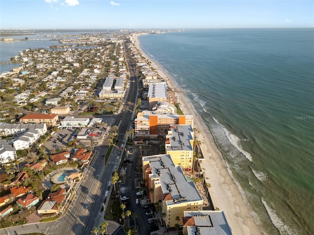 aerial view with a view of the beach and a water view