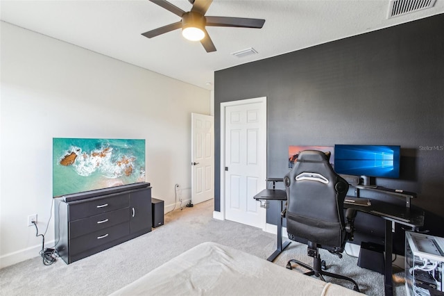 3952 Bonfire Dr, Odessa, FL 33556 - carpeted office space with visible vents, baseboards, and a ceiling fan