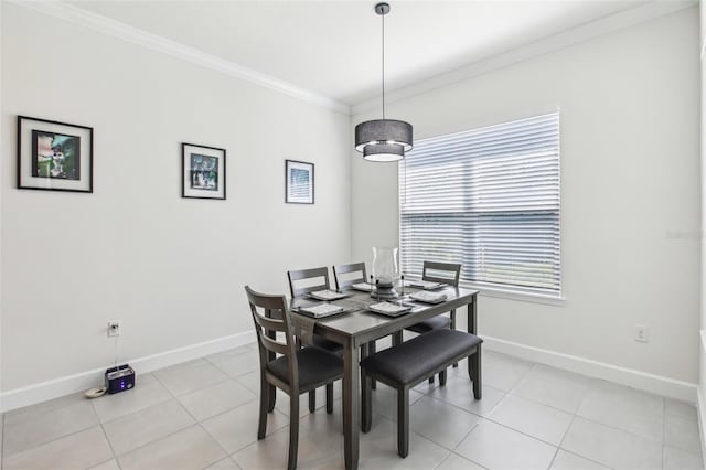 3952 Bonfire Dr, Odessa, FL 33556 - dining space featuring baseboards, light tile patterned floors, and crown molding