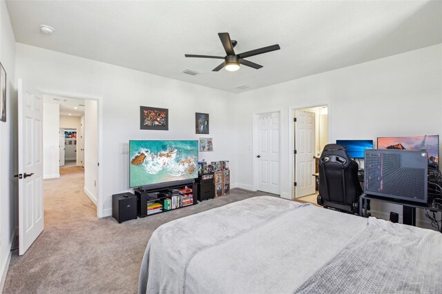 3952 Bonfire Dr, Odessa, FL 33556 - carpeted bedroom with baseboards, ceiling fan, and visible vents
