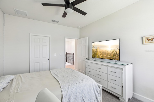 3952 Bonfire Dr, Odessa, FL 33556 - bedroom with carpet flooring, baseboards, a ceiling fan, and visible vents